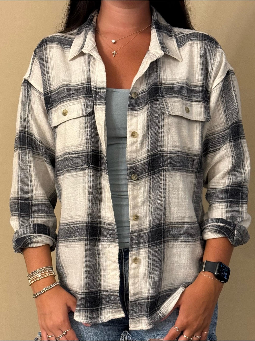 American Eagle Outfitters Plaid Button-Down Flannel Shirt